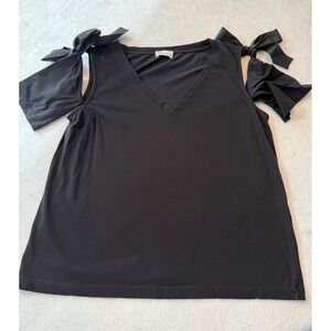 RED Valentino Black Cold Shoulder Bow Detail V-Neck Top NR3MG07B361 XL